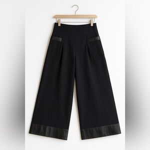 Ivan Grundahl Black Wide Balloon Leg Pants With Leather Trims Size 40